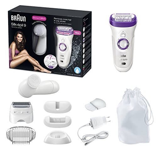 Braun Epilator Silk-epil 9 9-579, Facial Hair Removal for Women, Facial Cleansing Brush, Womens Shaver, Wet & Dry, Cordless and 7 extras